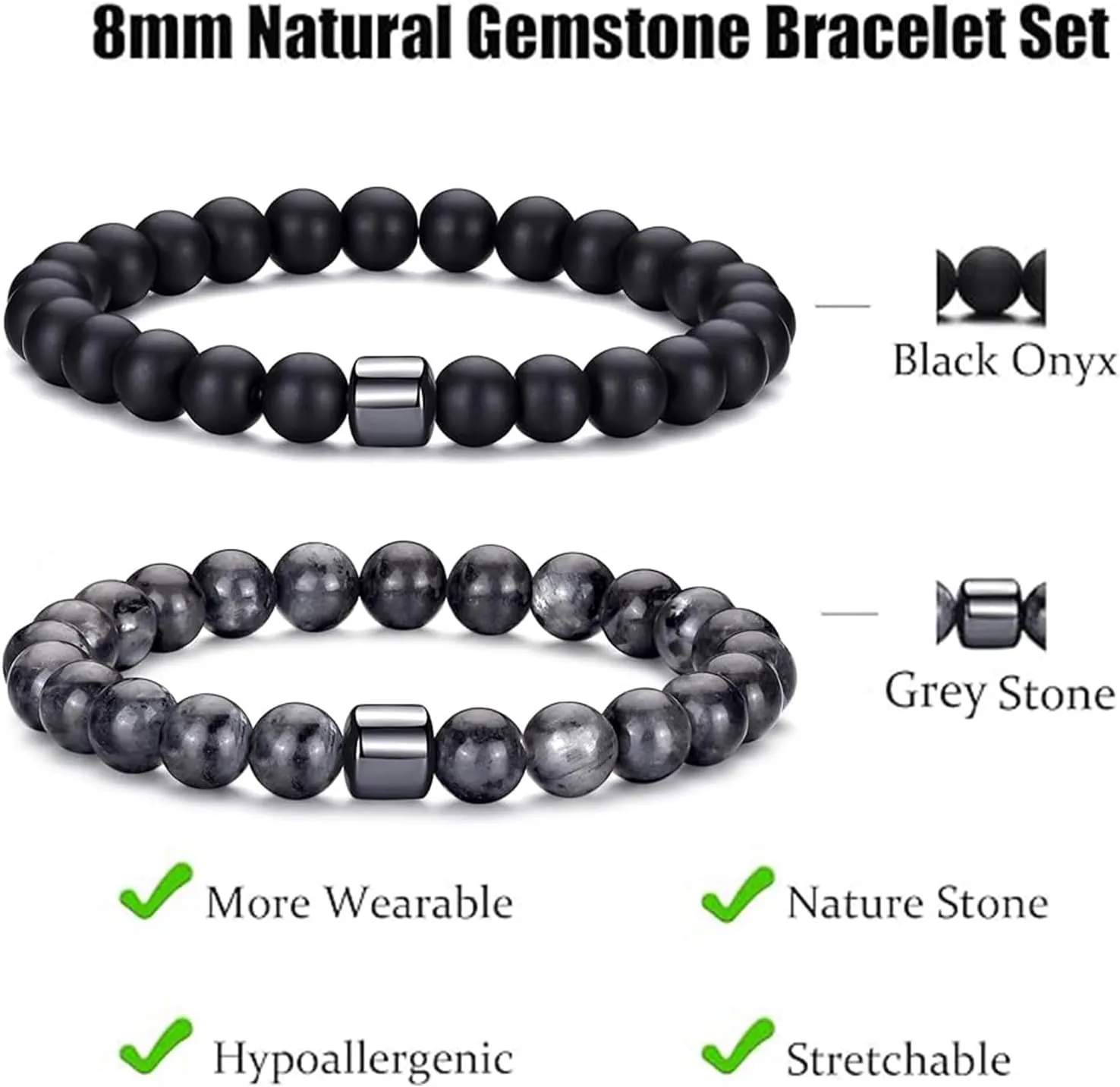 Natural Stone Beaded Stretch Bracelets for Men, Natural Wood Bead Adjustable Bracelet, Handmade Exquisite Gifts