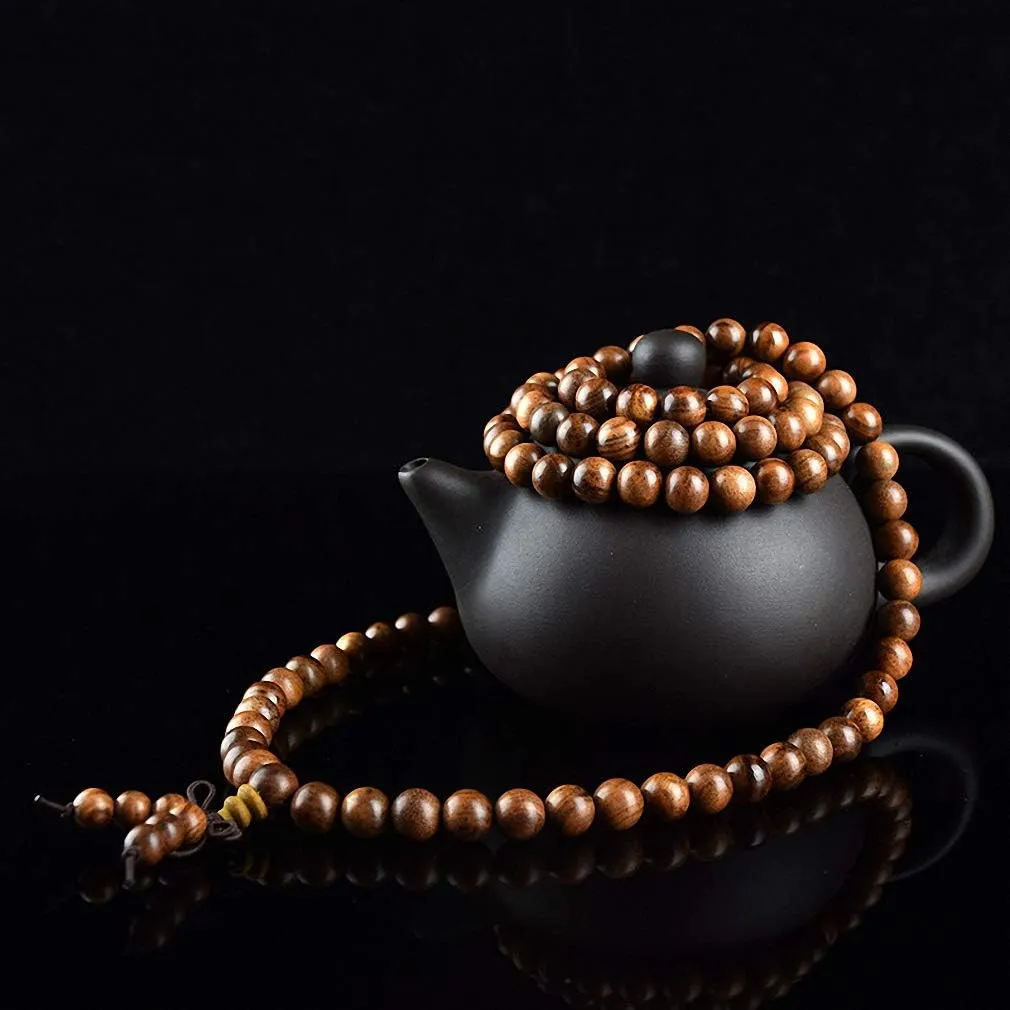 Natural Tiger Skin Wood Prayer Beads Bracelets Tibetan Buddha Rosary Necklace Men Yoga Bracelet