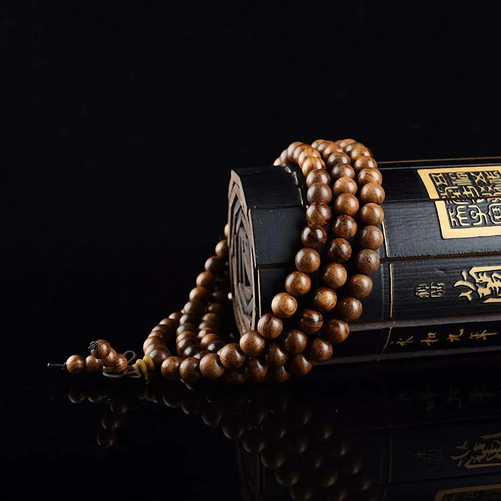 Natural Tiger Skin Wood Prayer Beads Bracelets Tibetan Buddha Rosary Necklace Men Yoga Bracelet