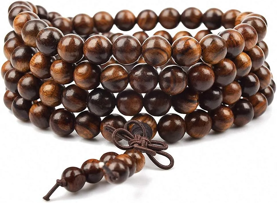 Natural Tiger Skin Wood Prayer Beads Bracelets Tibetan Buddha Rosary Necklace Men Yoga Bracelet