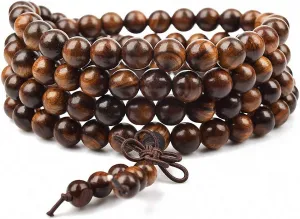 Natural Tiger Skin Wood Prayer Beads Bracelets Tibetan Buddha Rosary Necklace Men Yoga Bracelet