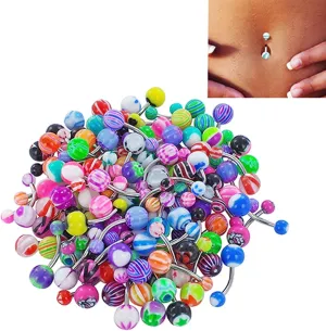 [Navel Ring Charming Body Piercing Jewelry for Women Girls,30 Pcs Colorful Sexy Belly Bars Body Piercing Button Ring Navel Barbell Jewerly