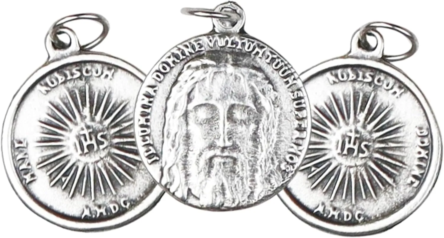 Needzo Holy Face of Jesus Medals, Double Sided Religious Pendants, Catholic Gifts for Jewelry Makers, 1 Inch, Made In Italy (Pack of 3)