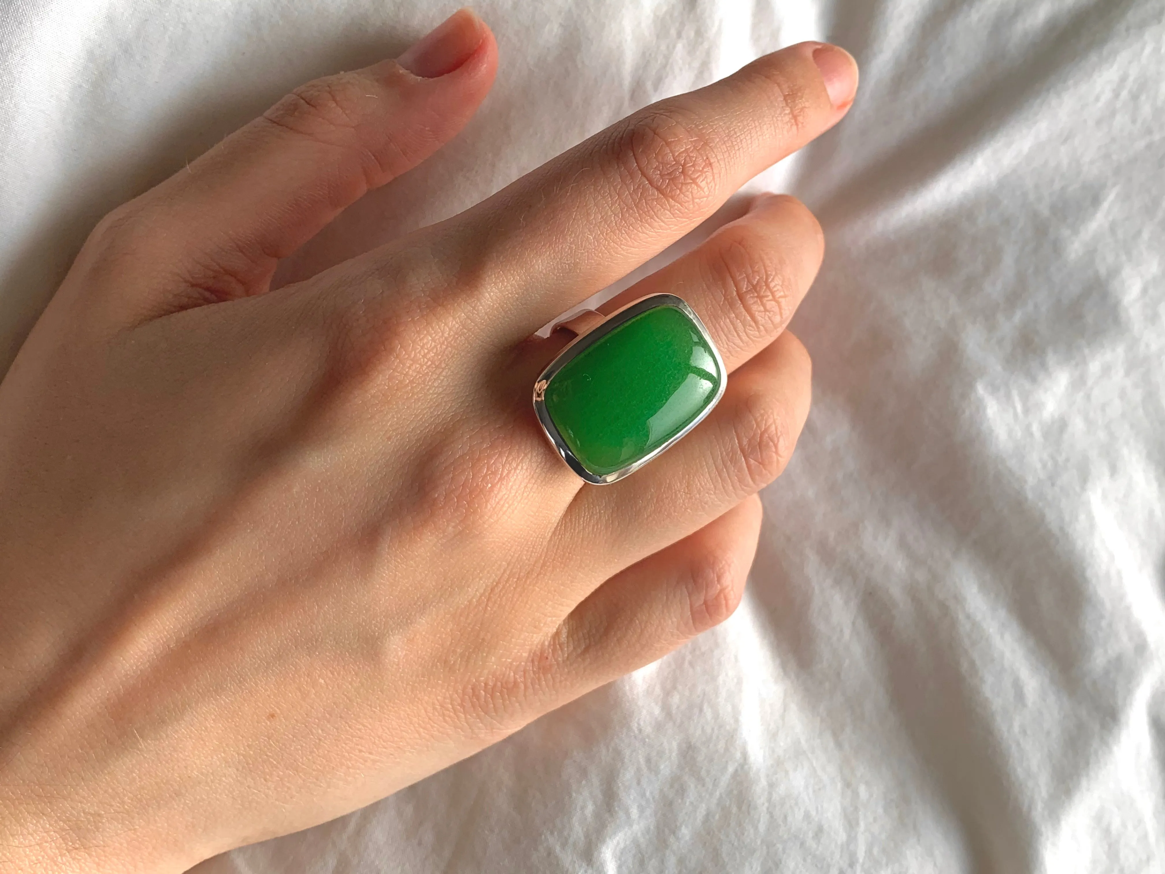Nephrite Jade Adjustable Ring - Square