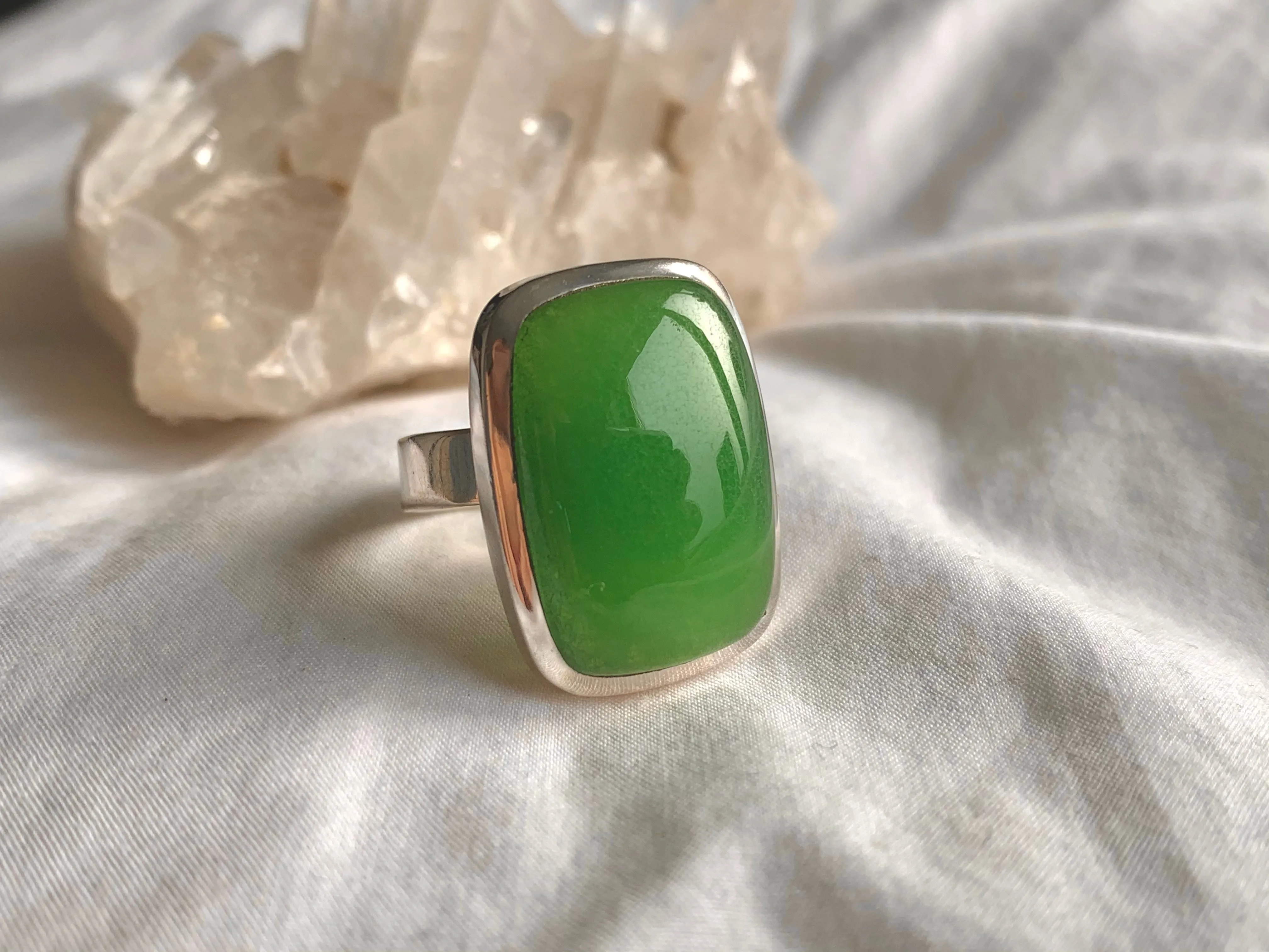 Nephrite Jade Adjustable Ring - Square