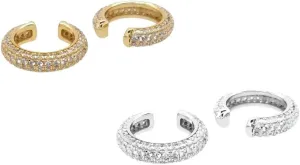 New 2025 1/4Pcs Cz Paved Hoop Bold Ear Cuffs Earrings For Women Clip On Wrap Non-Pierced Cartilage Copper Statement Fashion Jewelry Trendy Accessories Creative Gift