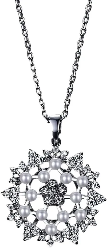 New 2026 Unisex Multiple Imitation Pearls Drop Necklaces Big Snowflake Cubic Zirconia Jewelry For Women Stunning Wedding Bridal Decoration Luxury With You Accessories Trendy For Women And Men