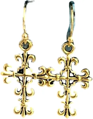 New Antique Gold Color Fleur De Lis Cross Dangle Earrings Faith Love Religion Elegant Cute Unique Stunning Pretty jewerly perfect for any occasion KATL0A00465