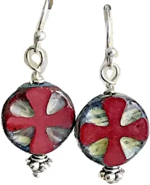 New Silver Color Dangle Earrings with Rustic Red Glass Beads Cross Faith Elegant Cute Unique Stunning Pretty jewerly perfect for any occasion KATL0A00363