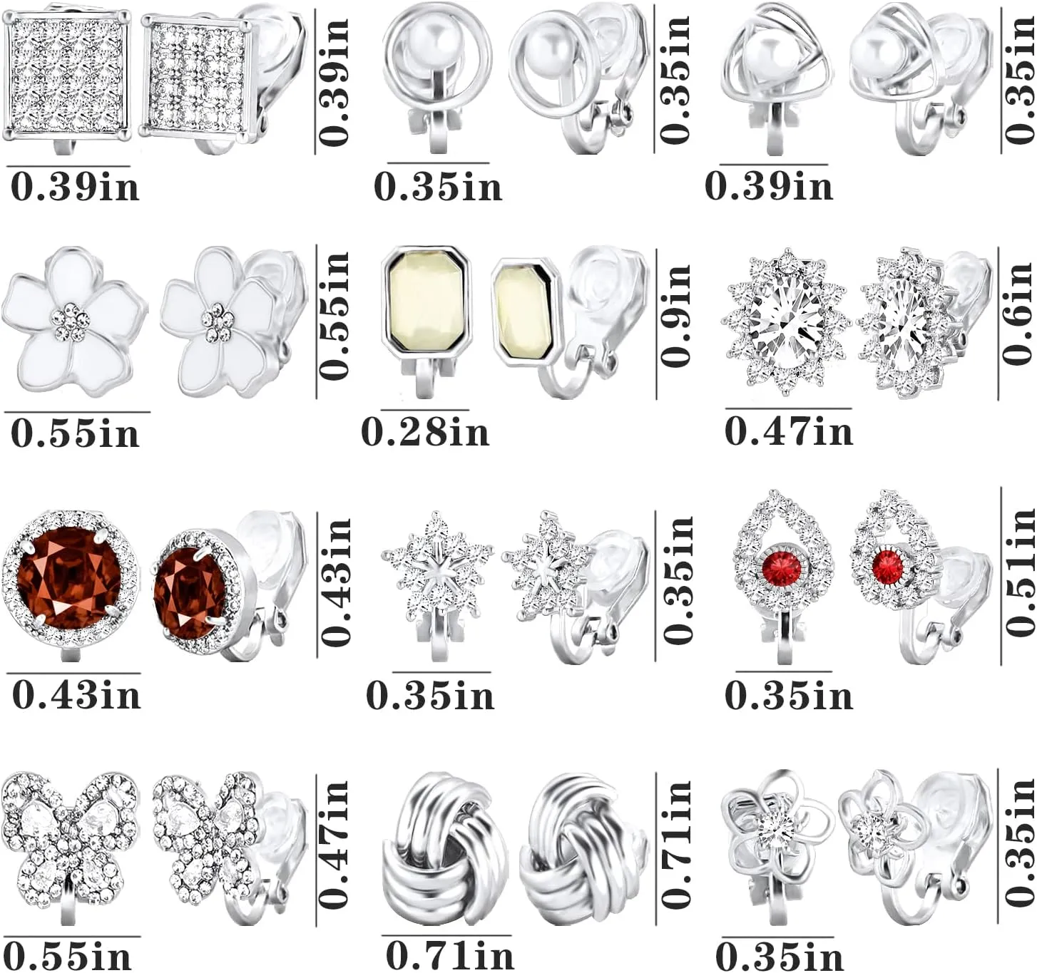 NEWITIN 12 Pairs Clip On Earrings for Women Cute Earring Crystal Pearl Stud Charming Fashion Earring Non Piercing Clip on Stud Earrings for Women