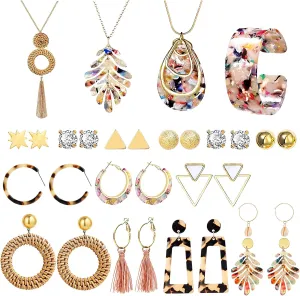 NEWITIN 32 Pieces Gold Jewelry Set for Women Fashion Costume Jewelry Acrylic Boho Necklace Bracelet Earrings Set for Women
