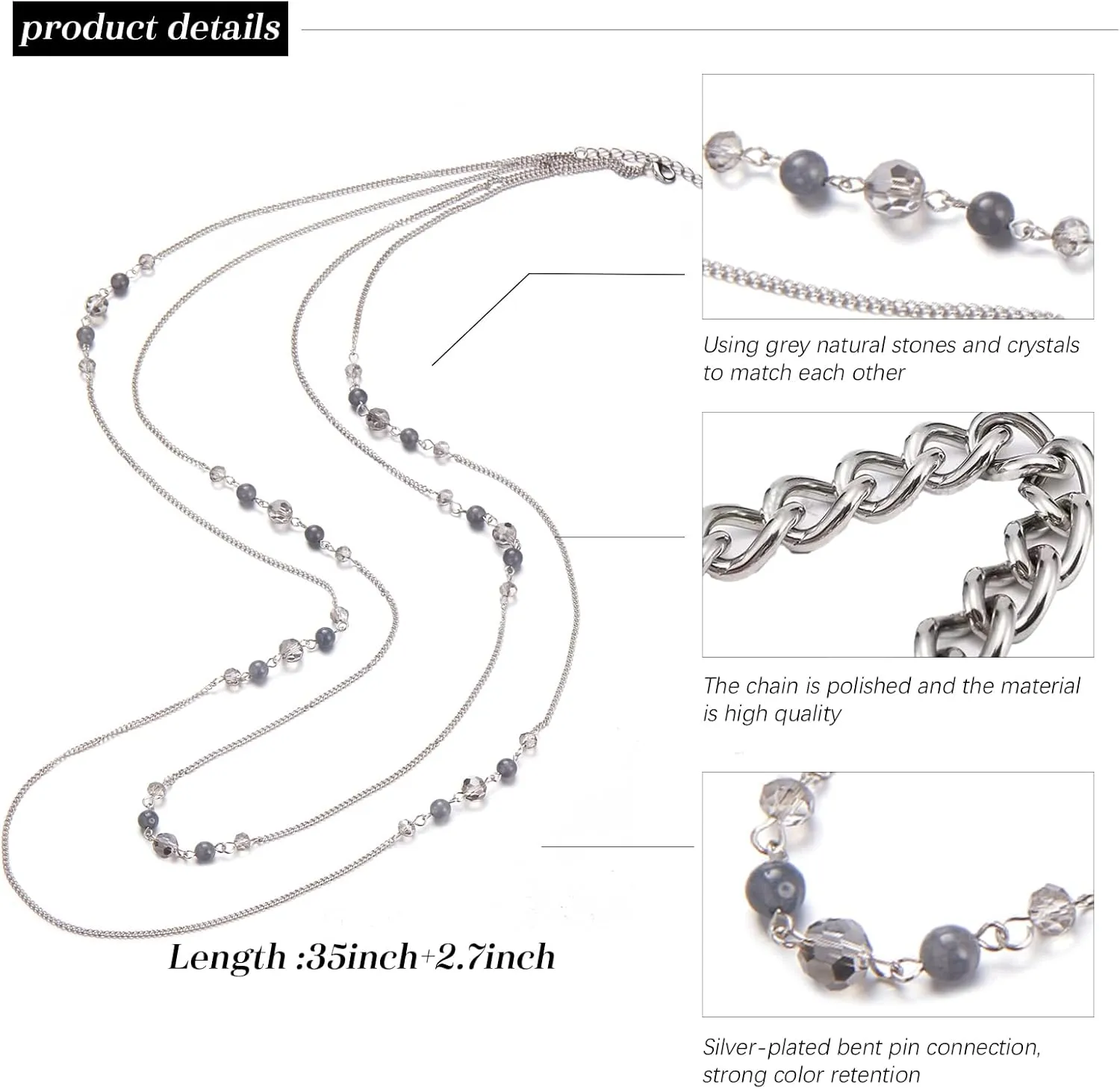 Noessla Long Silver Necklace for Women Bohemian Layered Statement Costume Long Necklaces for Women Fashion Jewelry Mothers Day Gifts