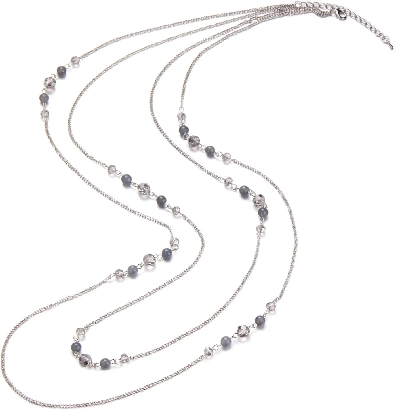Noessla Long Silver Necklace for Women Bohemian Layered Statement Costume Long Necklaces for Women Fashion Jewelry Mothers Day Gifts