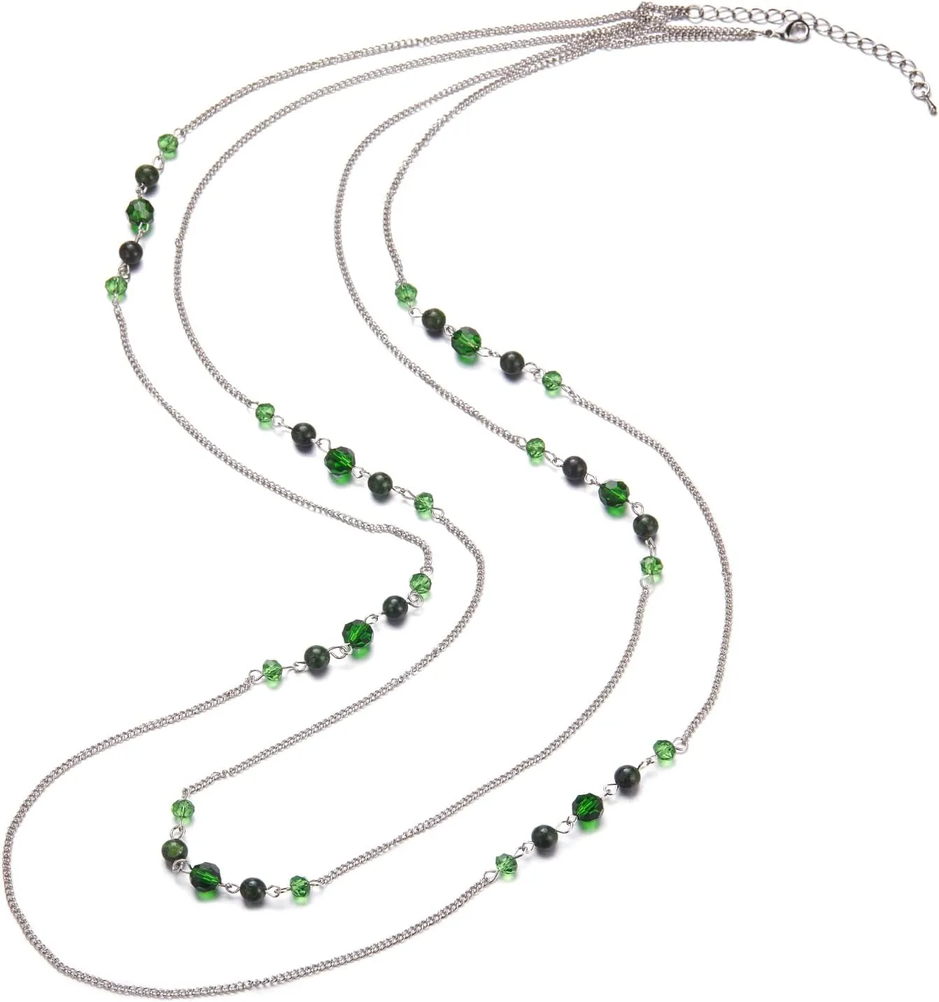 Noessla Long Silver Necklace for Women Bohemian Layered Statement Costume Long Necklaces for Women Fashion Jewelry Mothers Day Gifts
