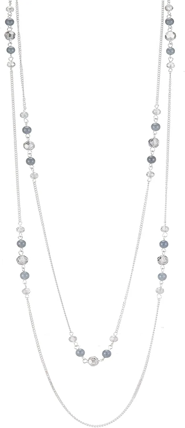 Noessla Long Silver Necklace for Women Bohemian Layered Statement Costume Long Necklaces for Women Fashion Jewelry Mothers Day Gifts