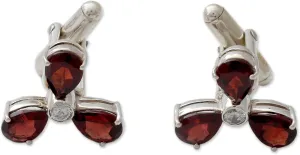 NOVICA Handmade Garnet Cufflinks Mens Sterling Silver Cubic Zirconia India Accessories Floral Garnet 'Bold Scarlet'