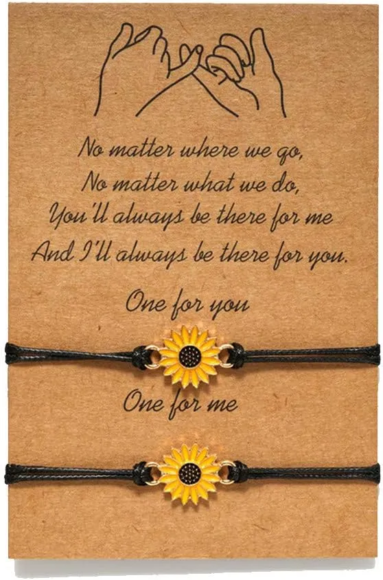 N/Q 2 Pcs Bohemian Waterproof String Sunflower Flower Daisy Matching Anklet Bracelets for Women Mens Couples Adjustable Wax Thread Plant Bracelets Best Friend Friendship Jewelry