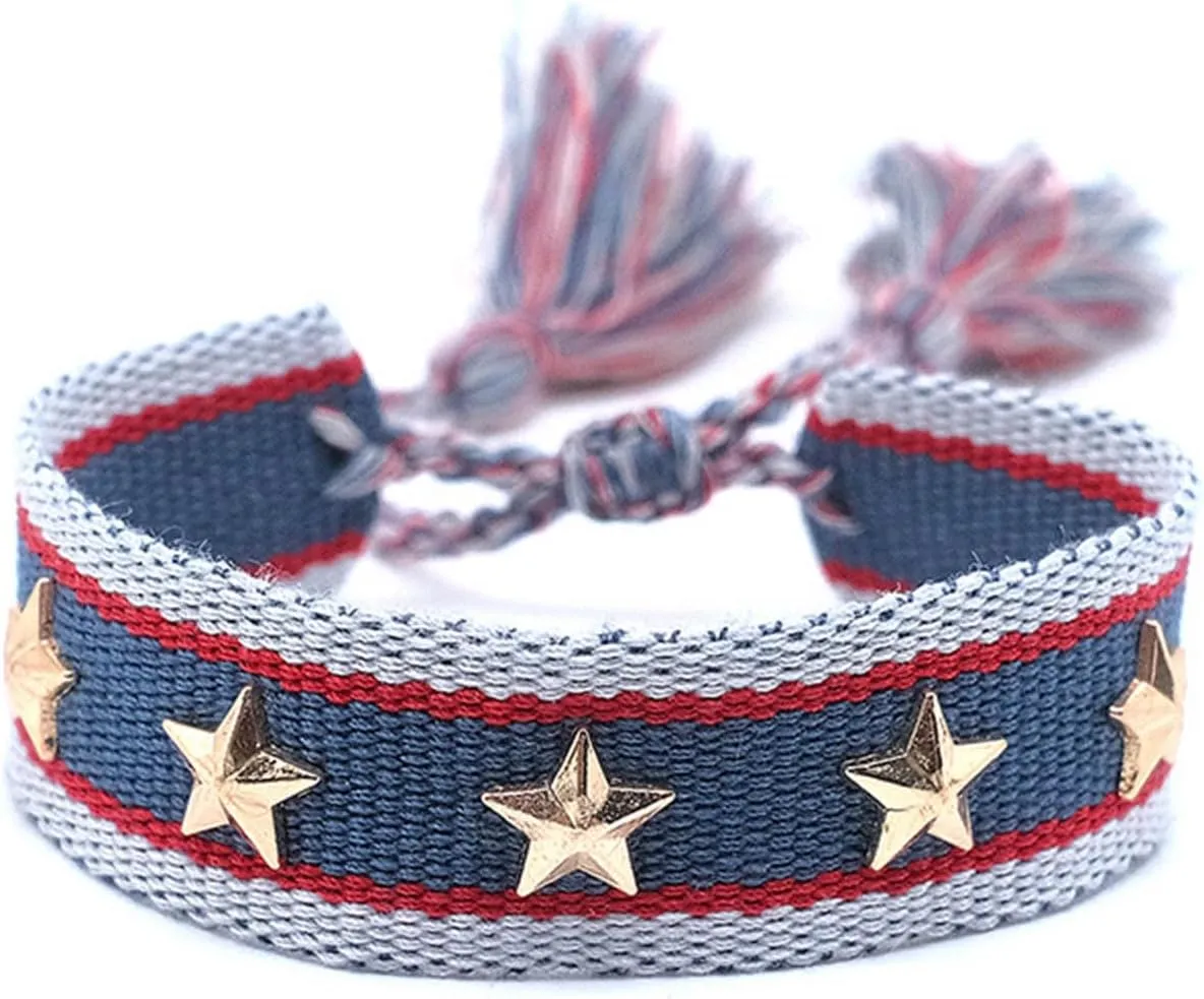 NUEAYMS Handmade Bohemian Bracelet Woven Bangle with Heart/Star Rivets Charm Fashionable Wrist Strap Jewelry for Women