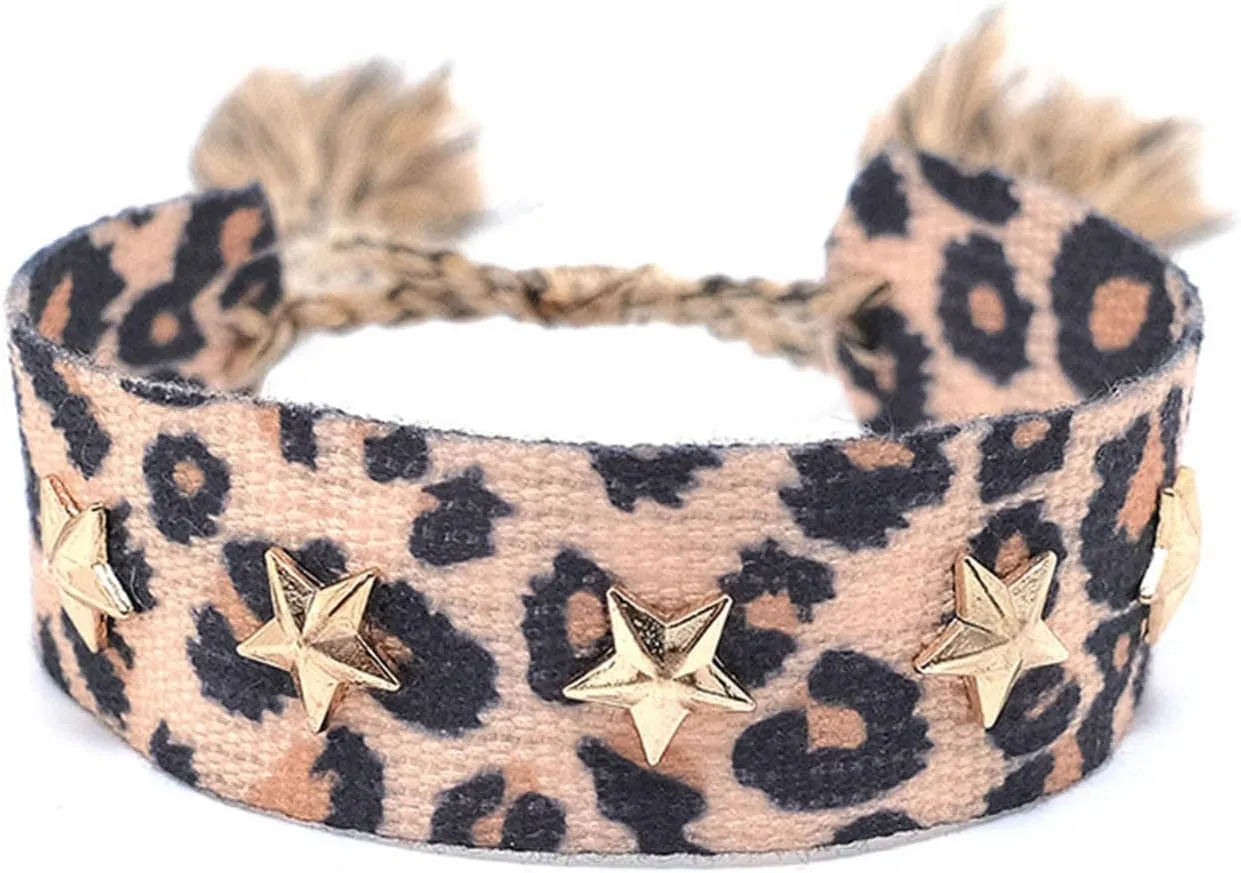NUEAYMS Handmade Bohemian Bracelet Woven Bangle with Heart/Star Rivets Charm Fashionable Wrist Strap Jewelry for Women