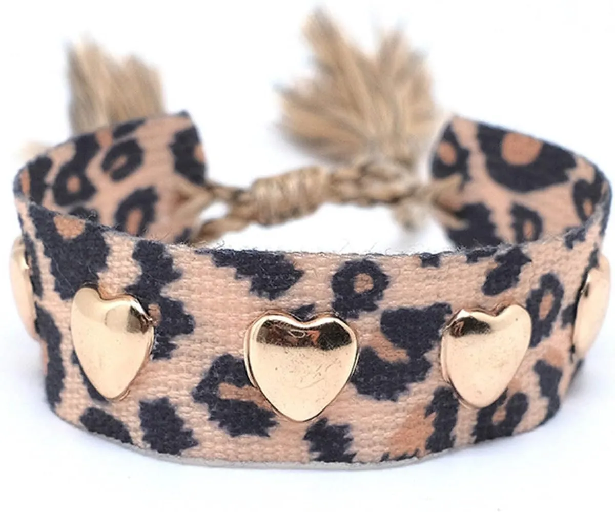 NUEAYMS Handmade Bohemian Bracelet Woven Bangle with Heart/Star Rivets Charm Fashionable Wrist Strap Jewelry for Women