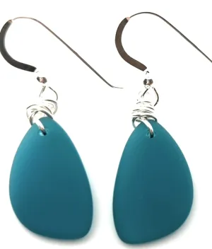 Ocean Blue Sea Glass Earrings on Sterling Silver Hooks with Charming Hand Wrapped Wire Knot by Aimee Tresor Jewelry
