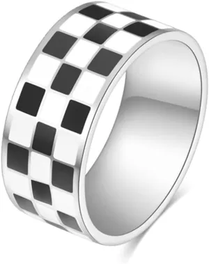 OIDIMS Fashion Checker Band Rings for Women Men Girls Boys Stainless Steel White Black Checkerboard Enamel Couple Rings Knuckle Statement Comfort Fit Hypoallergenic Gifts for Mom Birthday Xmas
