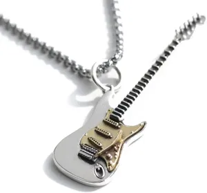 OIDIMS Rock Music Guitar Necklace for Men Women Punk Gothic Dangle Pendants Choker Necklaces Statement Fashion Personalized Gift Hip Hop Biker Jewelry for Friend Dad Bff Adjustable Rolo Chain 24 Inch
