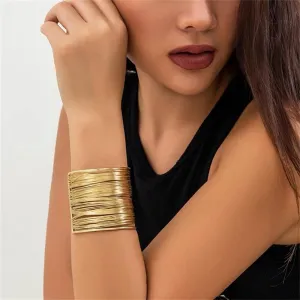 OIDIMS Wide Wire Cuff Chunky Bracelets for Women Bohemian Open Cuff Bangles Adjustable Wrist Cuff Trendy Boho Arm Bracelets for Ladies Multi-layer Cross Fashion Jewelry Gift