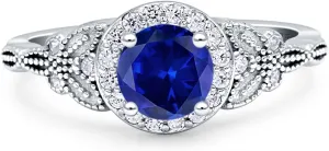 OMRANII Art Deco Round Butterfly Shape Engagement Ring Stunning Halo Vintage Style Cubic Zirconia Stones 925 Sterling Silver