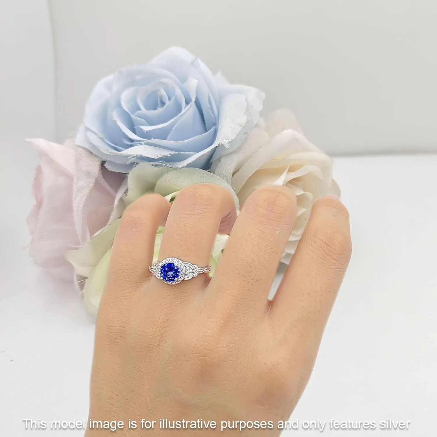 OMRANII Art Deco Round Butterfly Shape Engagement Ring Stunning Halo Vintage Style Cubic Zirconia Stones 925 Sterling Silver