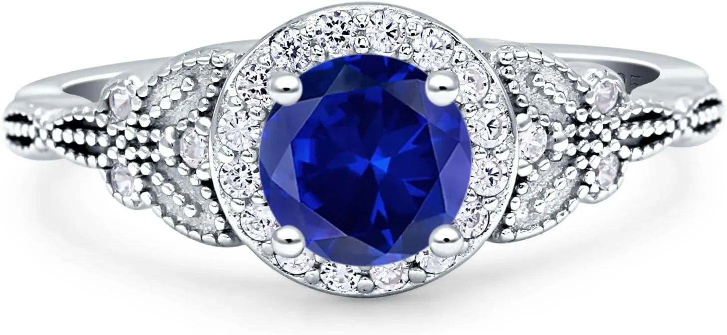 OMRANII Art Deco Round Butterfly Shape Engagement Ring Stunning Halo Vintage Style Cubic Zirconia Stones 925 Sterling Silver