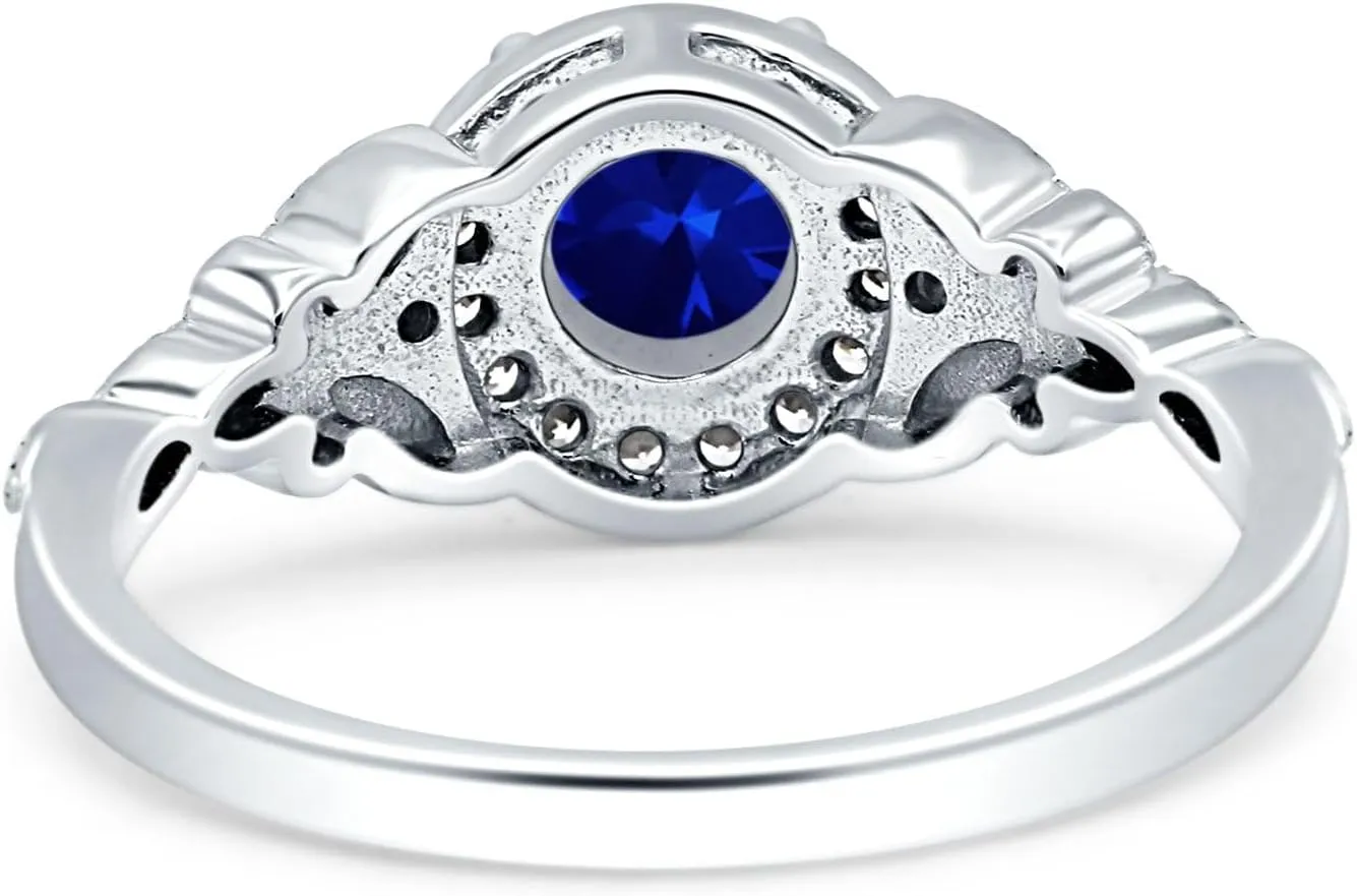 OMRANII Art Deco Round Butterfly Shape Engagement Ring Stunning Halo Vintage Style Cubic Zirconia Stones 925 Sterling Silver