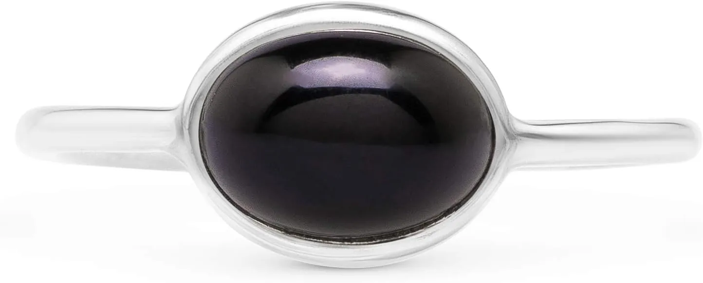 Oval Black Onyx 925 Sterling Silver Ring - Delicate BOHO Chic Jewelry - Fashionable and Stylish for Women with Velvet Gift Bag - Made by Indian Artisans - Size 6-9