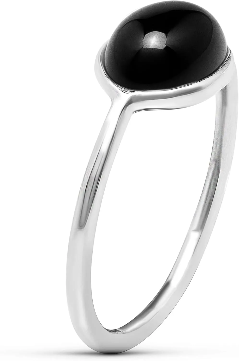 Oval Black Onyx 925 Sterling Silver Ring - Delicate BOHO Chic Jewelry - Fashionable and Stylish for Women with Velvet Gift Bag - Made by Indian Artisans - Size 6-9