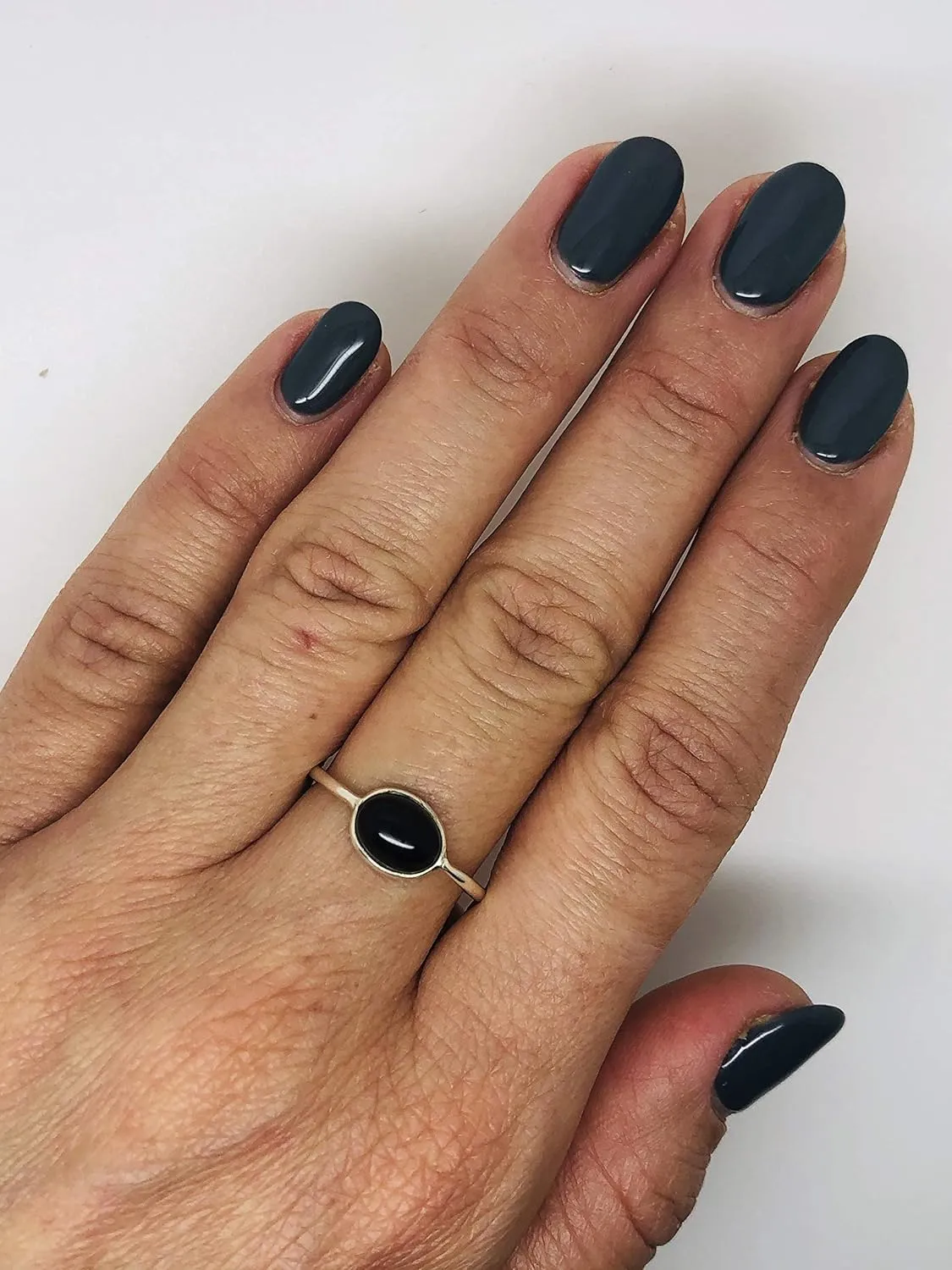 Oval Black Onyx 925 Sterling Silver Ring - Delicate BOHO Chic Jewelry - Fashionable and Stylish for Women with Velvet Gift Bag - Made by Indian Artisans - Size 6-9