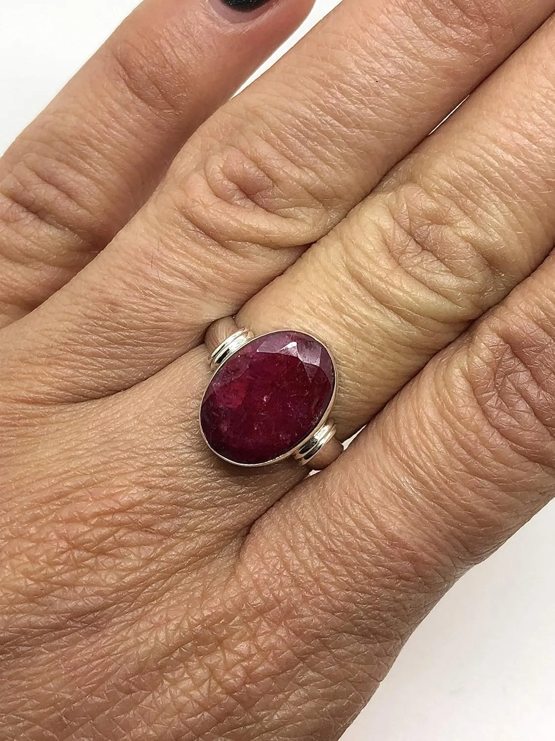 Oval Created ruby - 925 Sterling Silver Ring - BOHO Chic Jewelry - Fashionable and Stylish for Women with Velvet Gift Bag/Box - Made by Indian Artisans - Size 6-10