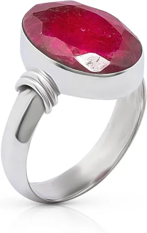 Oval Created ruby - 925 Sterling Silver Ring - BOHO Chic Jewelry - Fashionable and Stylish for Women with Velvet Gift Bag/Box - Made by Indian Artisans - Size 6-10