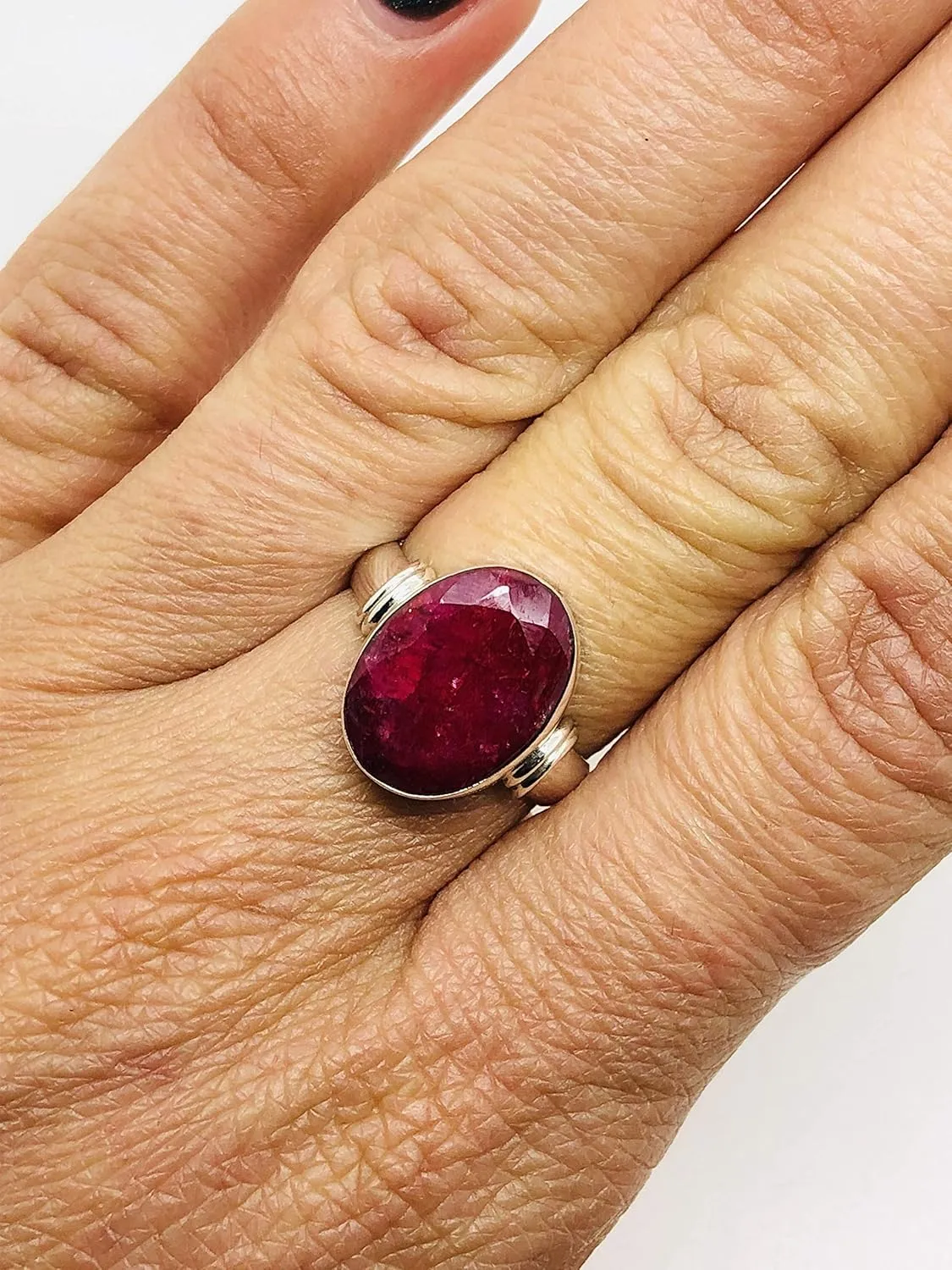 Oval Created ruby - 925 Sterling Silver Ring - BOHO Chic Jewelry - Fashionable and Stylish for Women with Velvet Gift Bag/Box - Made by Indian Artisans - Size 6-10