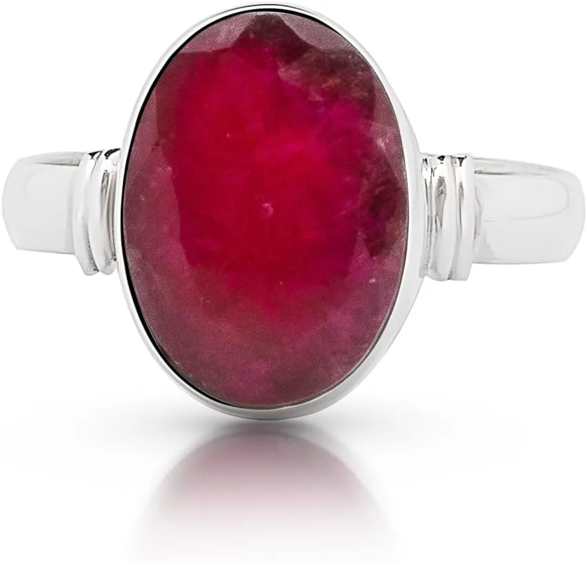 Oval Created ruby - 925 Sterling Silver Ring - BOHO Chic Jewelry - Fashionable and Stylish for Women with Velvet Gift Bag/Box - Made by Indian Artisans - Size 6-10