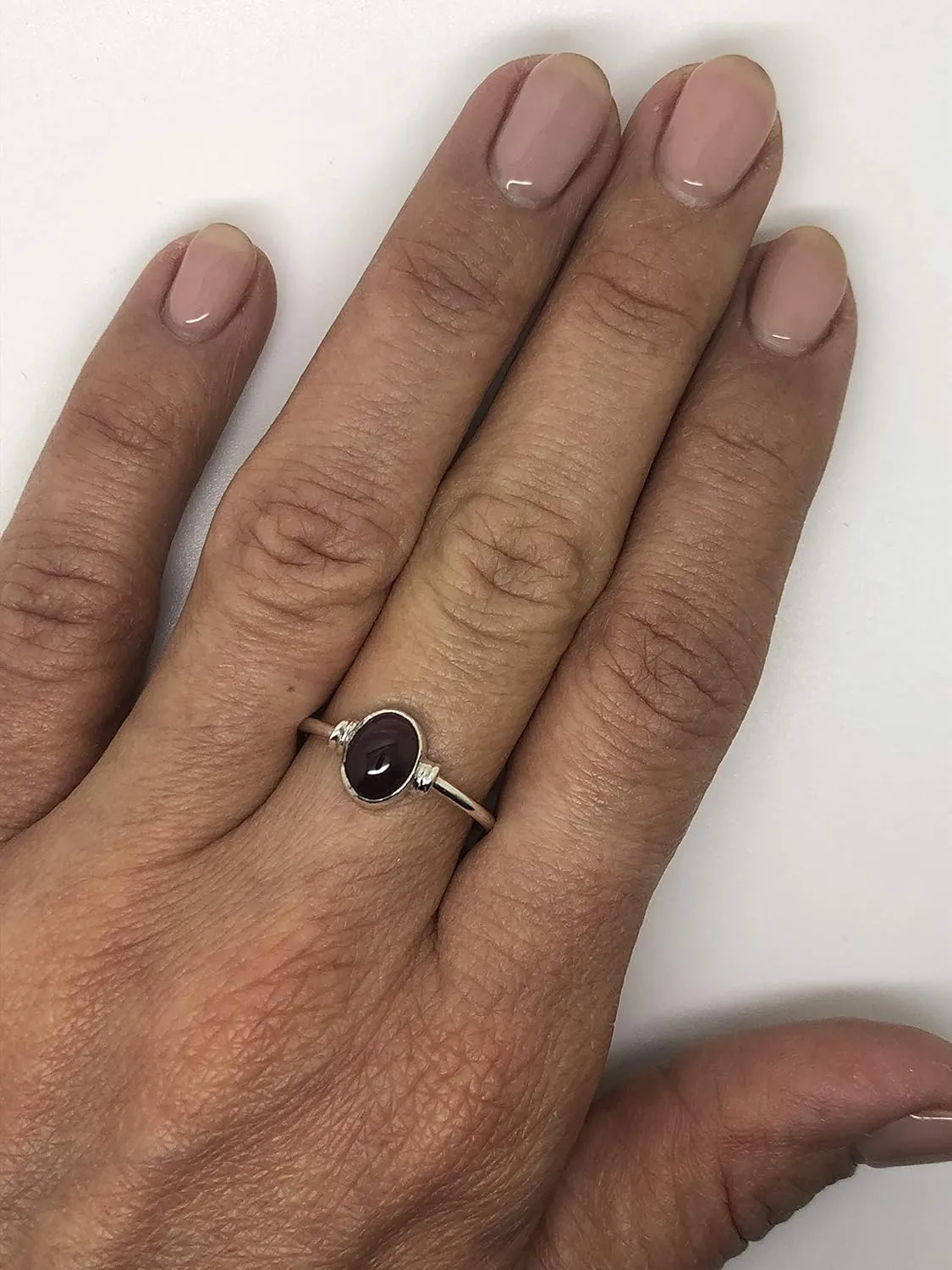 Oval Garnet 925 Sterling Silver Ring - Delicate BOHO Chic Jewelry - Fashionable and Stylish for Women with Velvet Gift Bag/Box - Made by Indian Artisans - Size 5-9