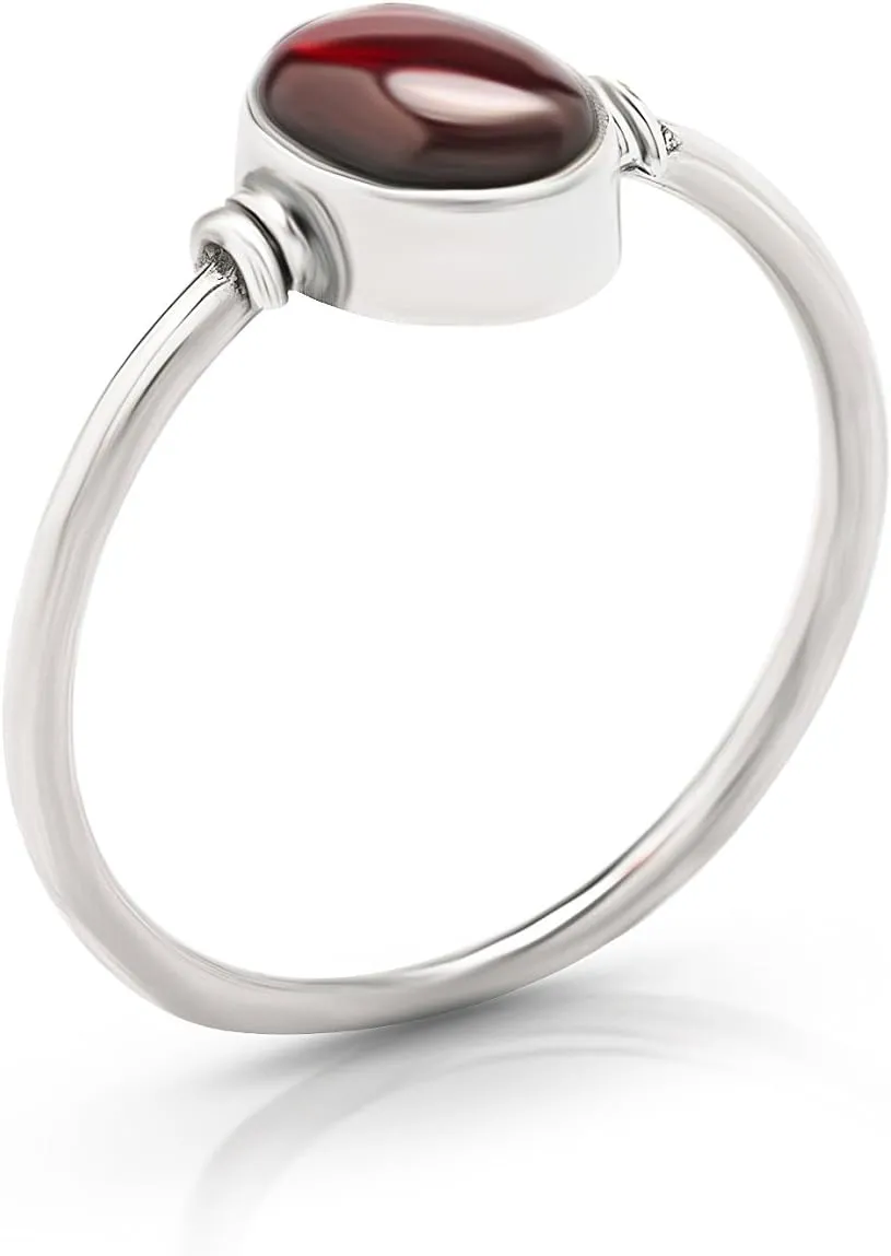Oval Garnet 925 Sterling Silver Ring - Delicate BOHO Chic Jewelry - Fashionable and Stylish for Women with Velvet Gift Bag/Box - Made by Indian Artisans - Size 5-9