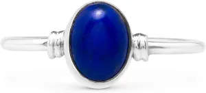 Oval Lapis Lazuli 925 Sterling Silver Ring - Delicate BOHO Chic Jewelry - Fashionable and Stylish for Women with Velvet Gift Bag - Made by Indian Artisans - Size 5-10
