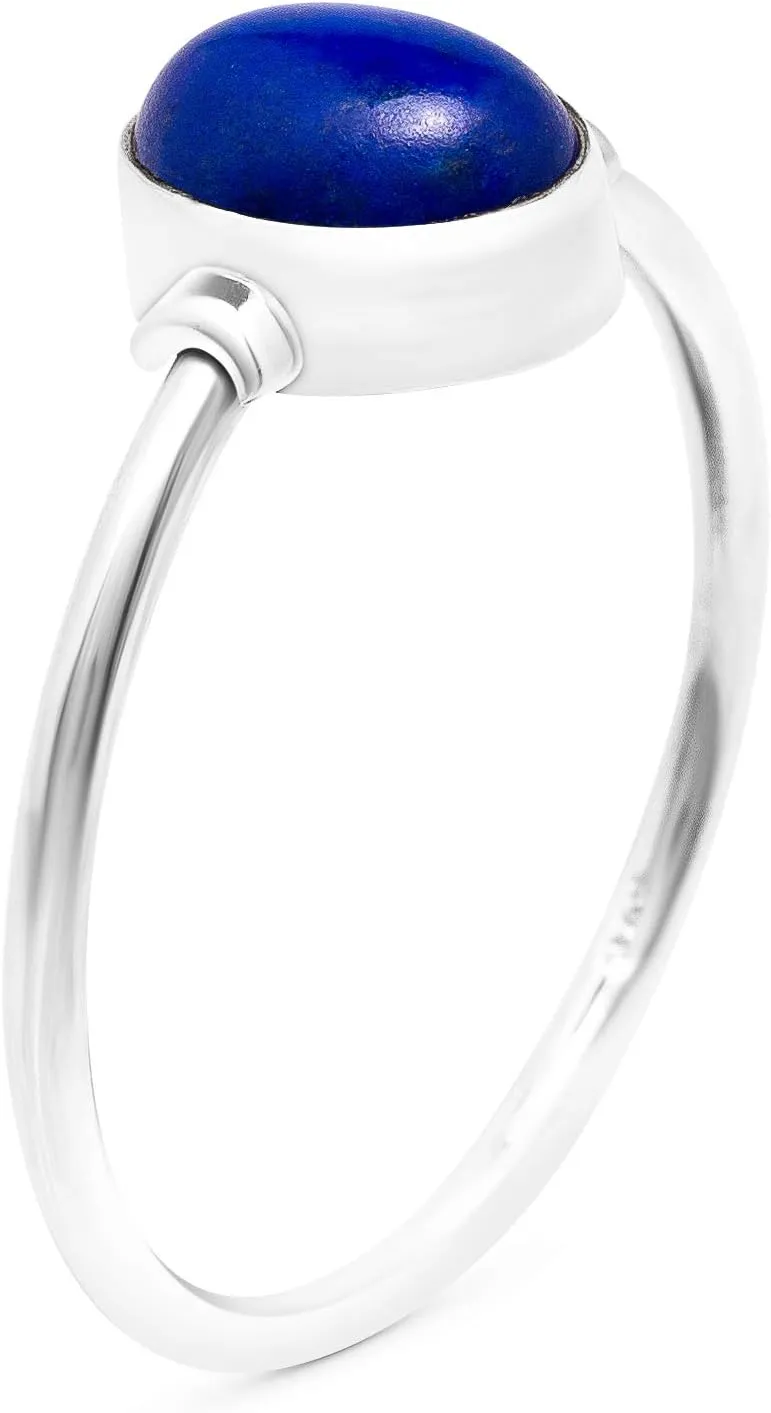 Oval Lapis Lazuli 925 Sterling Silver Ring - Delicate BOHO Chic Jewelry - Fashionable and Stylish for Women with Velvet Gift Bag - Made by Indian Artisans - Size 5-10