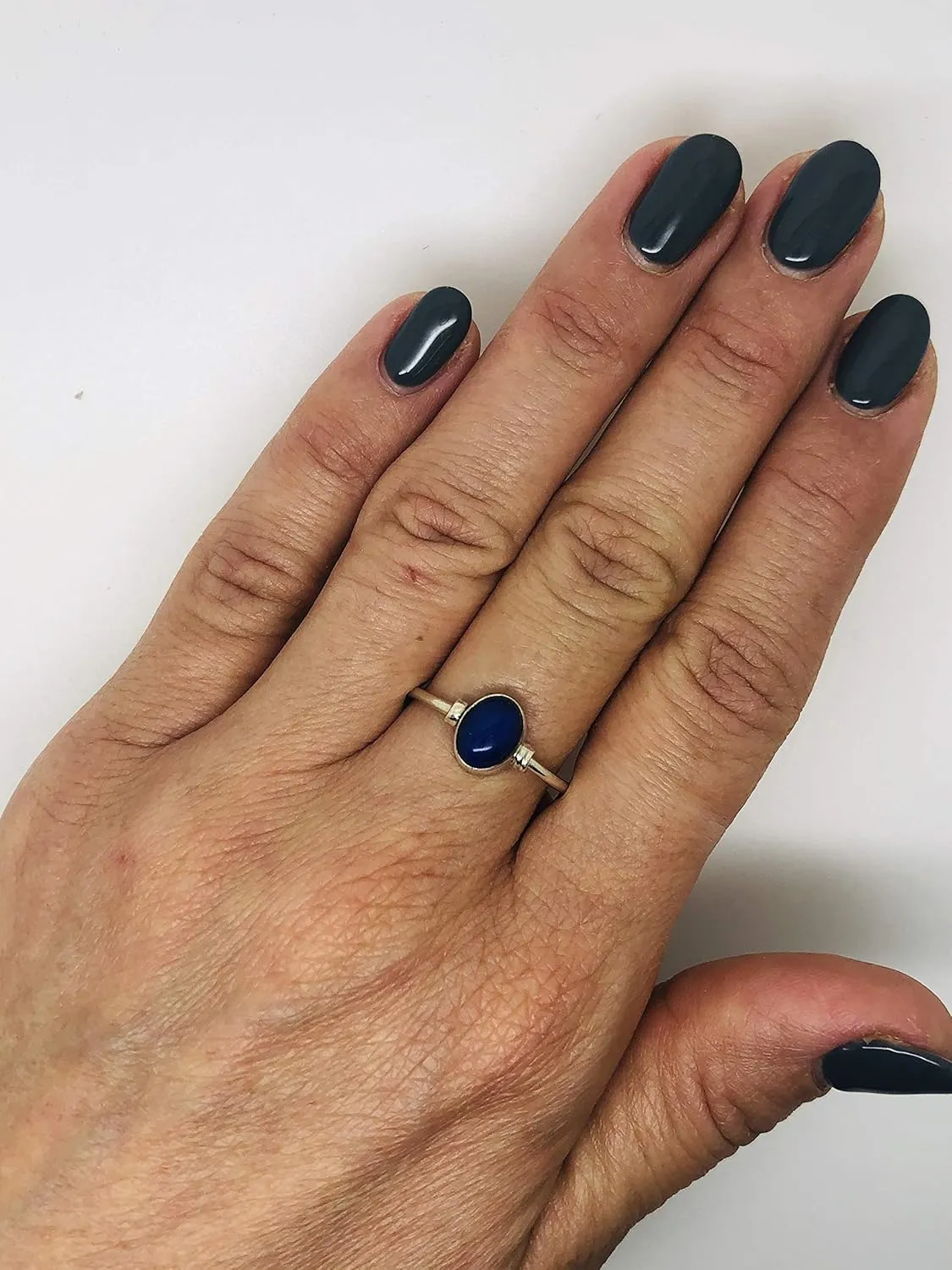 Oval Lapis Lazuli 925 Sterling Silver Ring - Delicate BOHO Chic Jewelry - Fashionable and Stylish for Women with Velvet Gift Bag - Made by Indian Artisans - Size 5-10