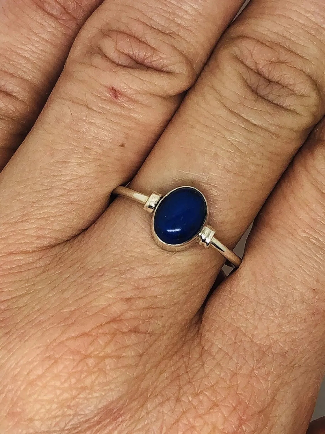 Oval Lapis Lazuli 925 Sterling Silver Ring - Delicate BOHO Chic Jewelry - Fashionable and Stylish for Women with Velvet Gift Bag - Made by Indian Artisans - Size 5-10