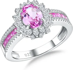 Oval Luxury Stunning Gemstone Engagement Ring, 925 Sterling Silver Cocktail Ring Janaury to December Birthstone Halo Rings for Women, Size 6 to 10