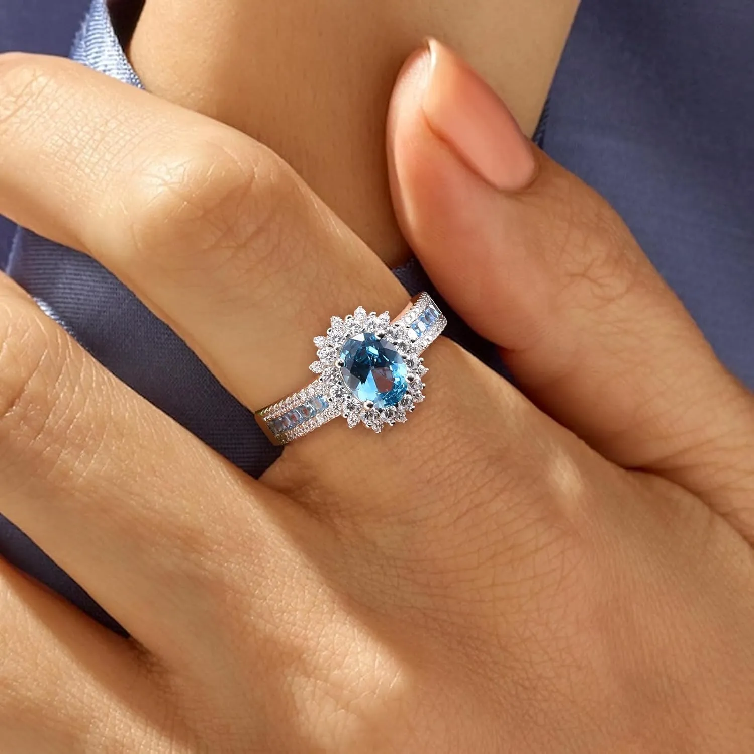 Oval Luxury Stunning Gemstone Engagement Ring, 925 Sterling Silver Cocktail Ring Janaury to December Birthstone Halo Rings for Women, Size 6 to 10