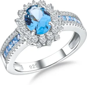 Oval Luxury Stunning Gemstone Engagement Ring, 925 Sterling Silver Cocktail Ring Janaury to December Birthstone Halo Rings for Women, Size 6 to 10