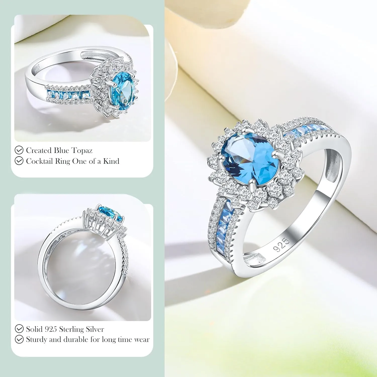 Oval Luxury Stunning Gemstone Engagement Ring, 925 Sterling Silver Cocktail Ring Janaury to December Birthstone Halo Rings for Women, Size 6 to 10