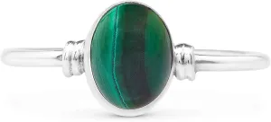 Oval malachite 925 Sterling Silver Ring - Delicate BOHO Chic Jewelry - Fashionable and Stylish for Women with Velvet Gift Bag - Made by Indian Artisans - Size 5-10